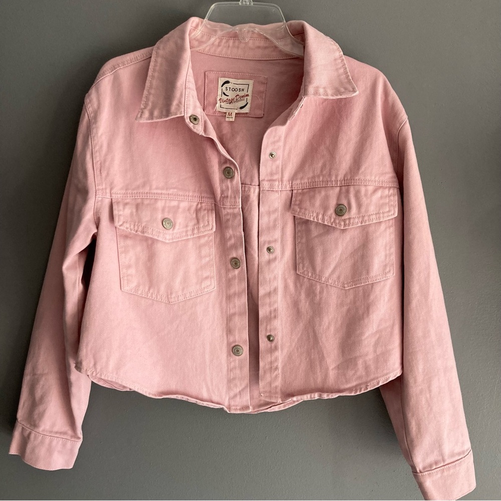 Pink Denim Oversized Cropped Shacket